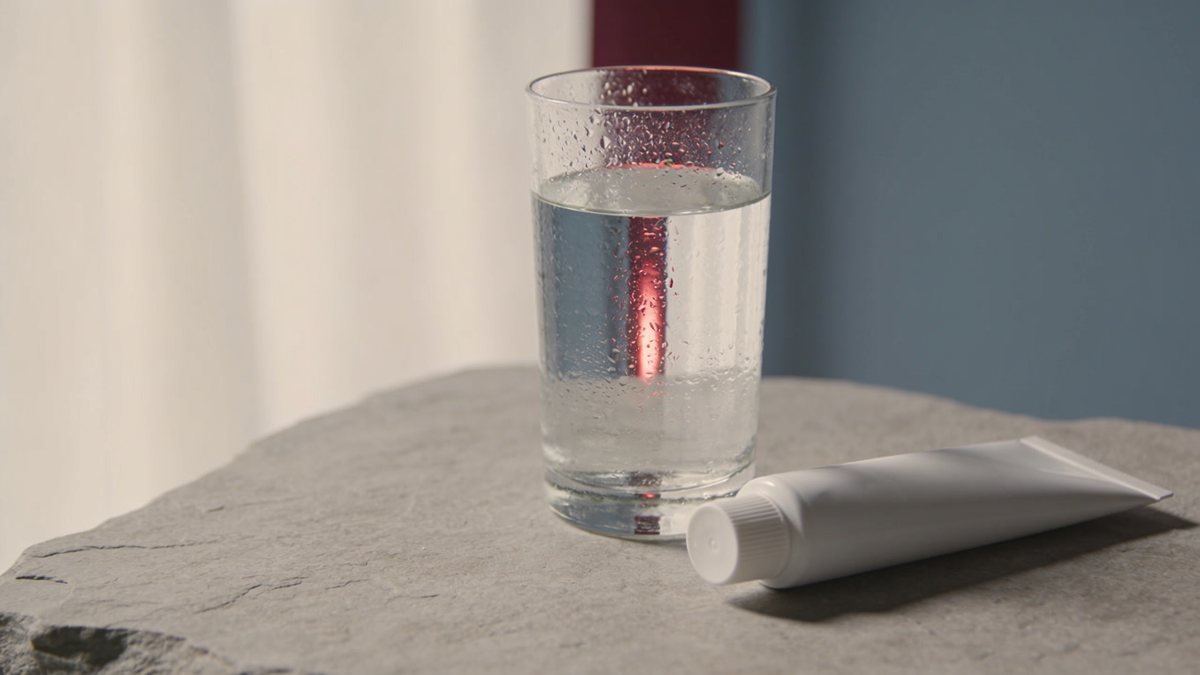 Best toothpaste for dry mouth Australia - glass of water and toothpaste tube