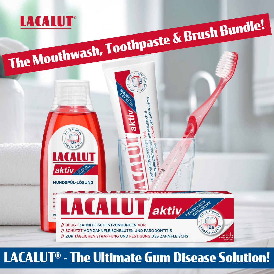 LACALUT® AKTIV Gingivitis Toothpaste, Mouthwash, Toothbrush & Dental Floss Bundle For Gum Disease