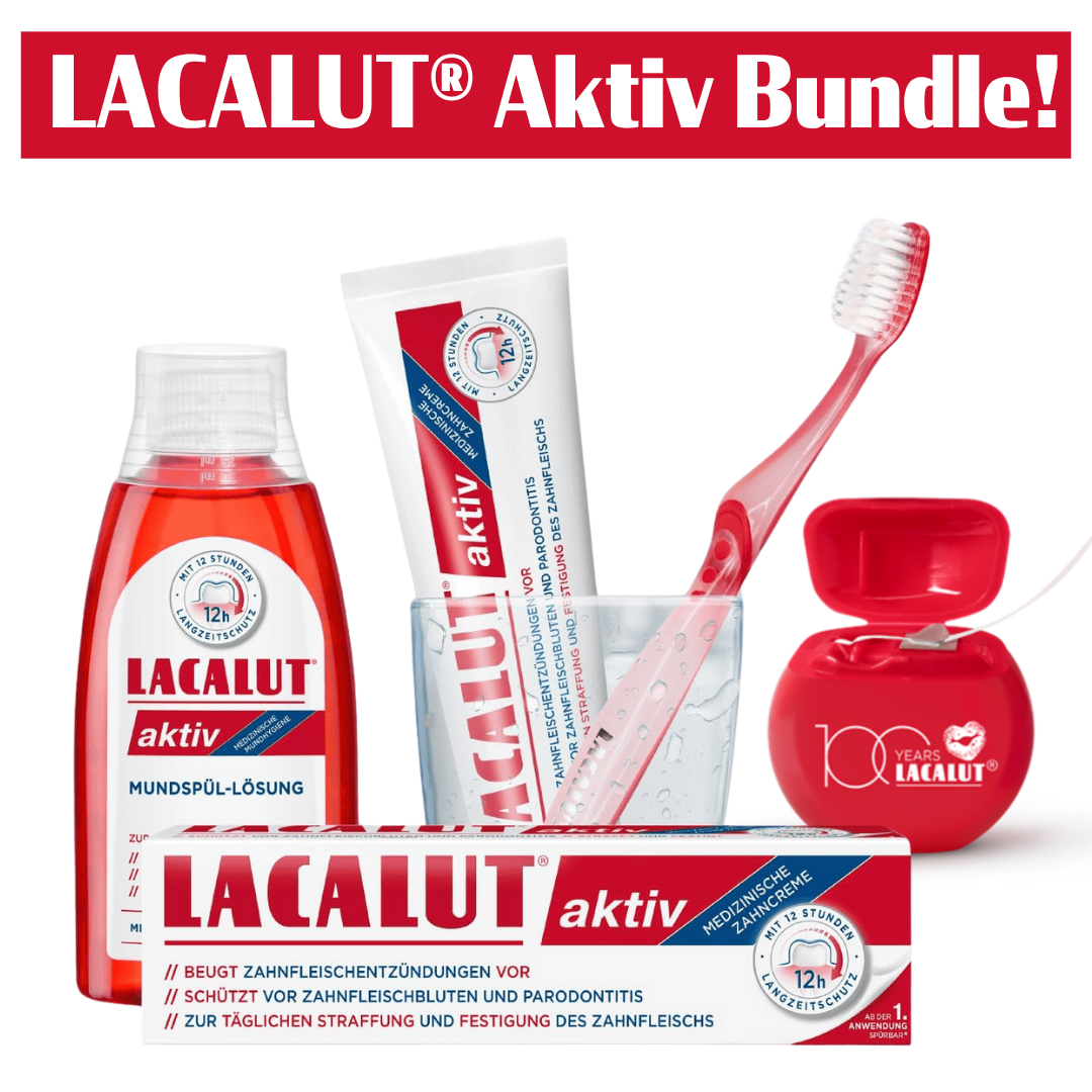 LACALUT® AKTIV Gingivitis Toothpaste, Mouthwash, Toothbrush & Dental Floss Bundle For Gum Disease