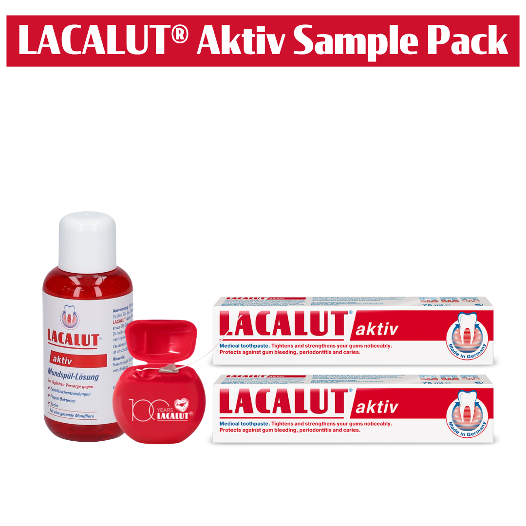 LACALUT® AKTIV Gingivitis Toothpaste, Mouthwash & Dental Floss Sample Pack For Gum Disease