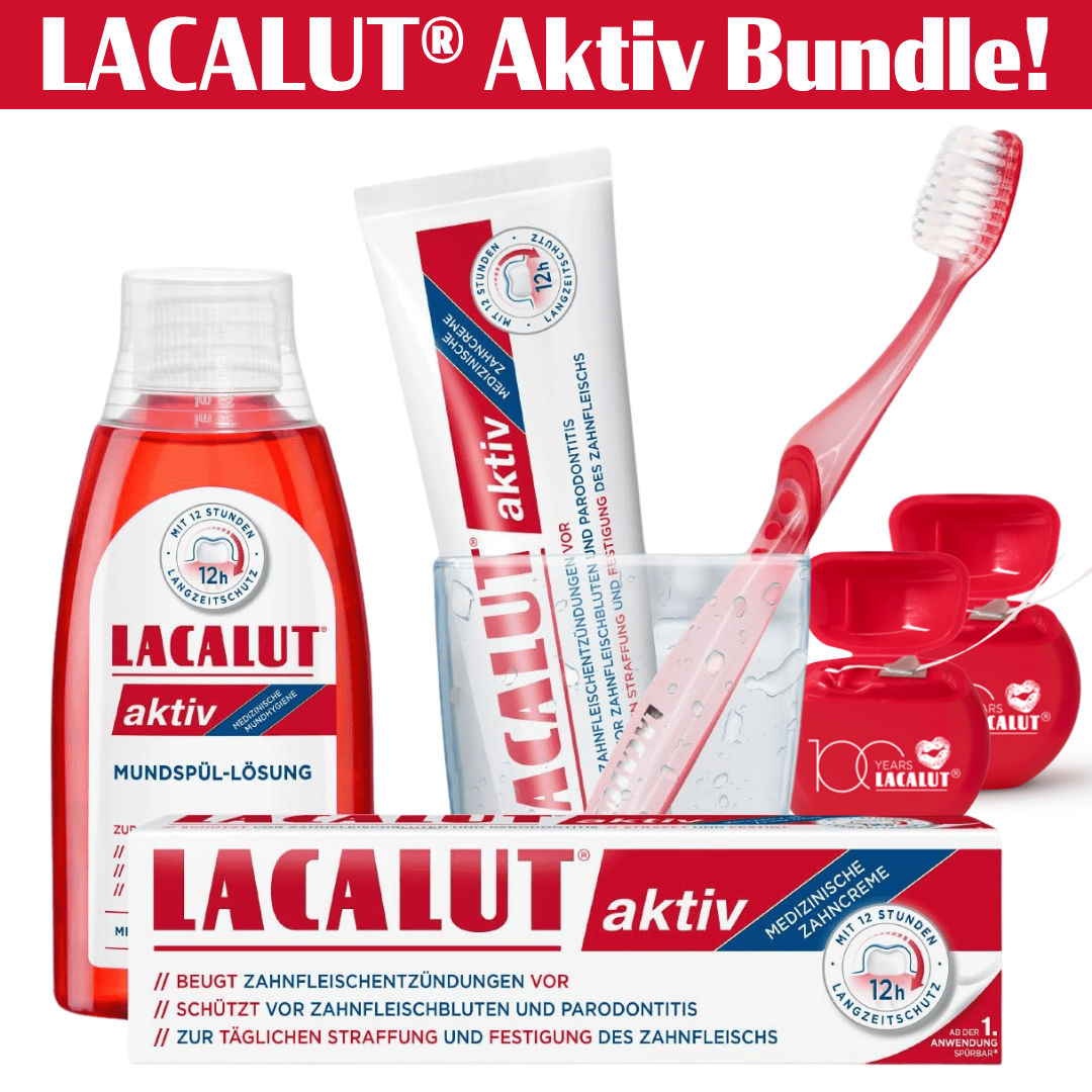LACALUT® AKTIV Bundle: Gingivitis Toothpaste, Mouthwash, Toothbrush & Dental Floss Bundle For Gum Disease