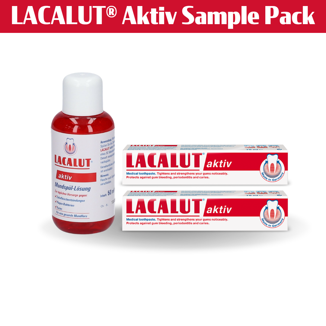 LACALUT® Sample Pack For Gum Disease 2x Small Gingivitis Toothpaste & 1x Mouthwash