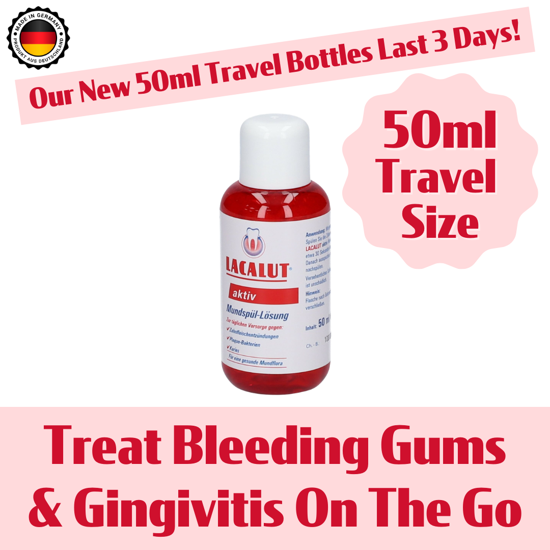 Travel Size Gingivitis Mouthwash For Gum Disease | Astrigent Effect Stops Bleeding Gums Fast | LACALUT® AKTIV Mouthwash 50ml Bottle