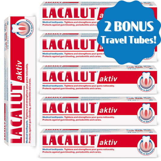 6 x LACALUT® Aktiv 75ml With 2 Bonus Travel Sized Tubes