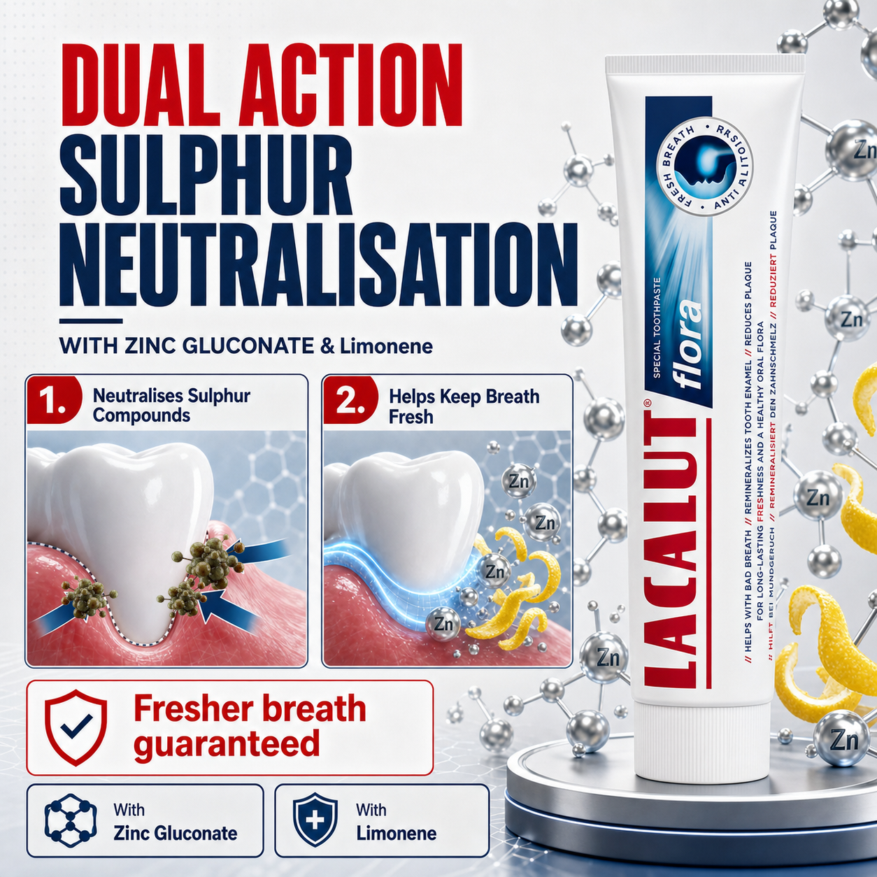 Halitosis Toothpaste For Strong Bad Breath | Kills Mouth Odour at The Source | LACALUT® FLORA 75ml