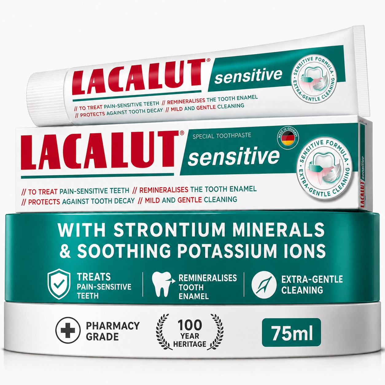 Sensitivity Toothpaste For Sensitive Teeth | Soothes Sharp Pain & Cold Sensitivity | LACALUT® SENSITIVE 75ml