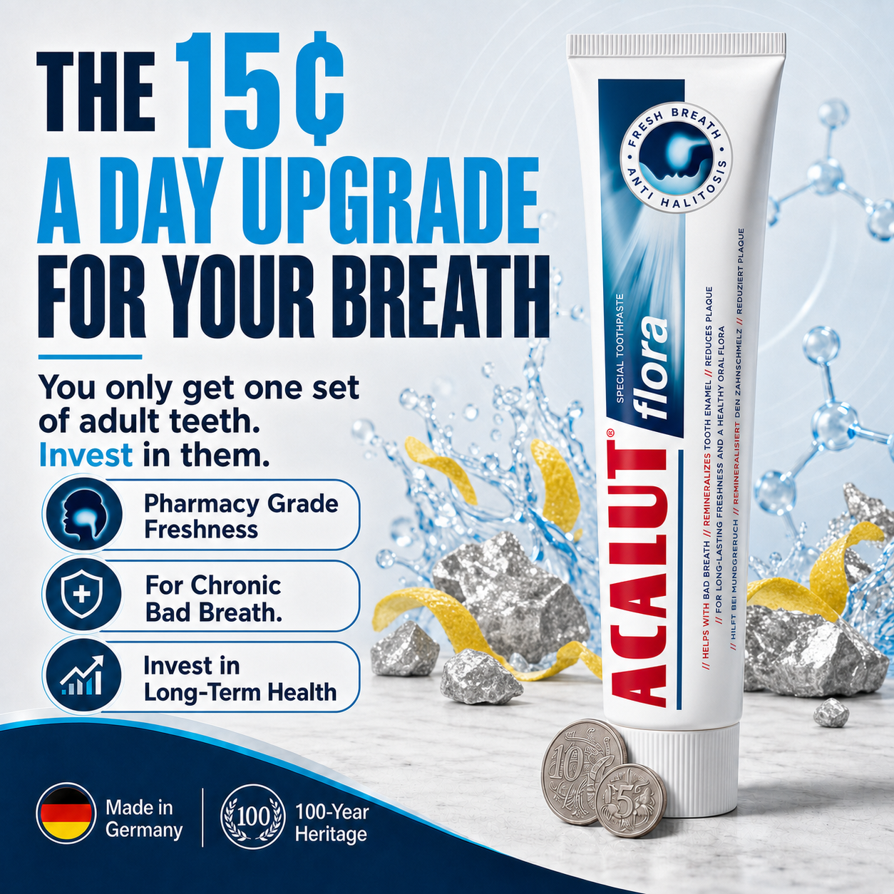 Halitosis Toothpaste For Strong Bad Breath | Kills Mouth Odour at The Source | LACALUT® FLORA 75ml