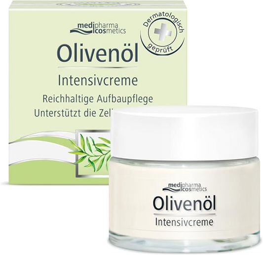 Intensive Olive Oil Moisturizing Cream For Face, Neck & Cleavage | Supports Cell Renewal for Dry Skin | Medipharma Cosmetics Olive Oil Intensive Cream 50ml