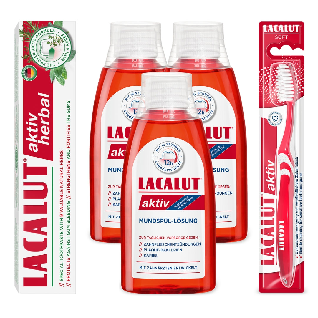 LACALUT AKTIV Herbal 3-Part Kit - toothpaste, mouthwash and toothbrush