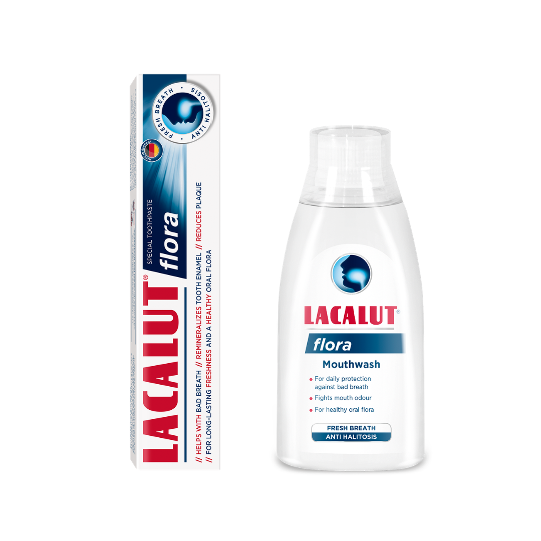 LACALUT FLORA 2-Part System — Fresh-Breath Toothpaste 75ml + Mouthwash 300ml