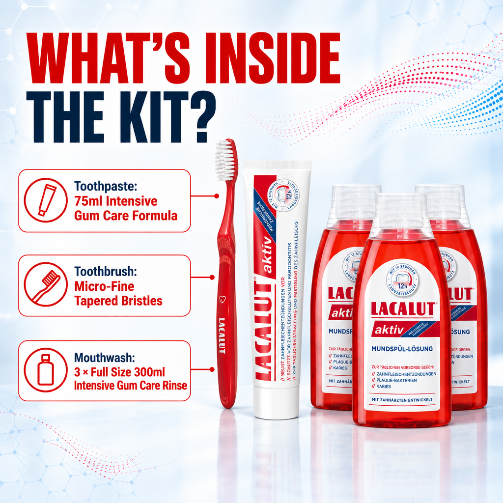 LACALUT AKTIV complete gum-care kit with toothpaste, toothbrush and mouthwash — view 2