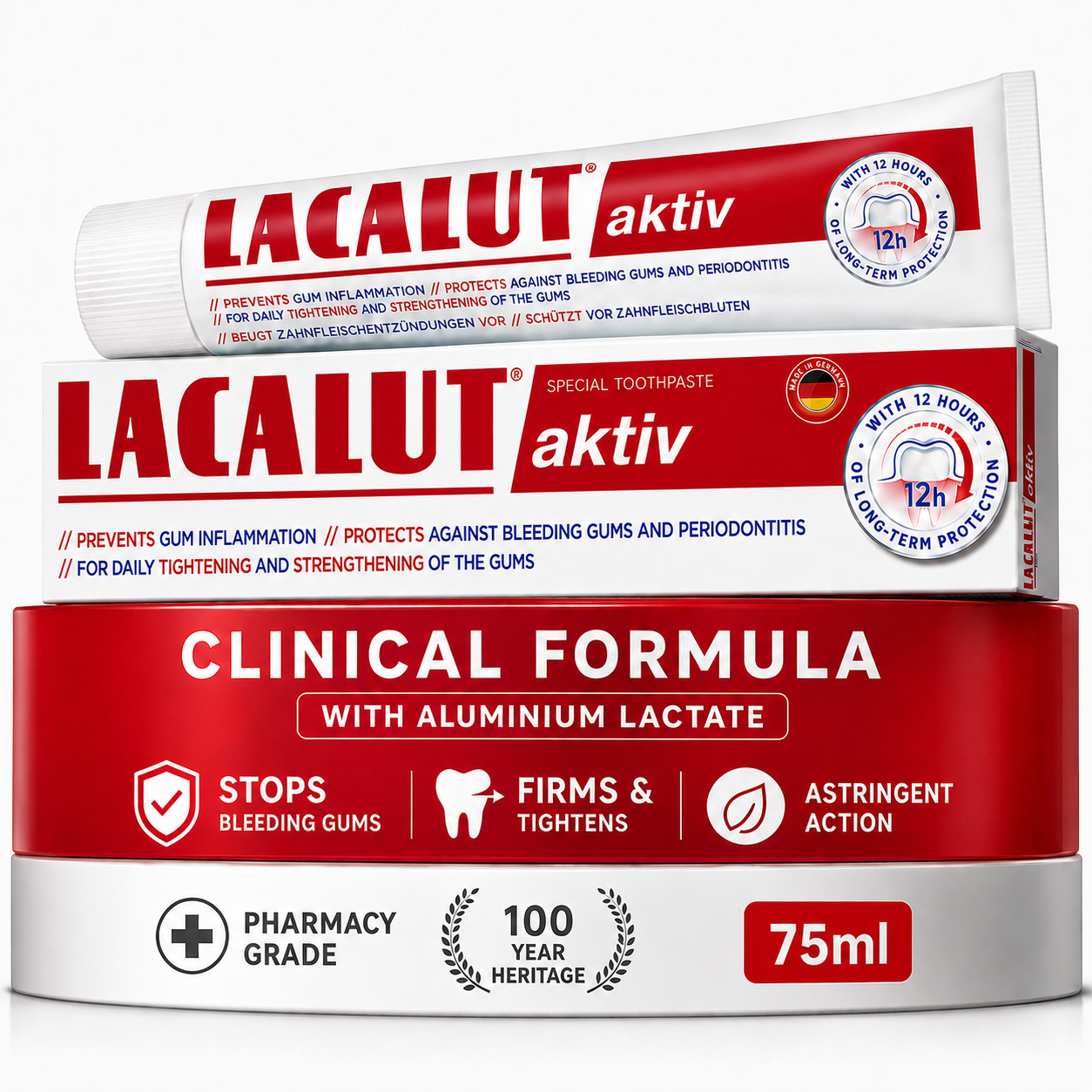 Gingivitis Toothpaste For Gum Disease | Tightens & Strengthens Gums | LACALUT® AKTIV 75ml